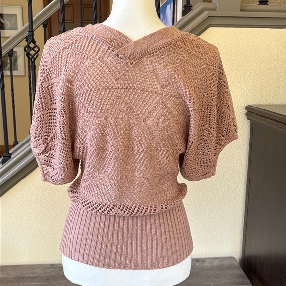 ⭐️Forever 21 V Neck Short Sleeve Dusty Pink Knit Sweater Top Size Small - Picture 3 of 14